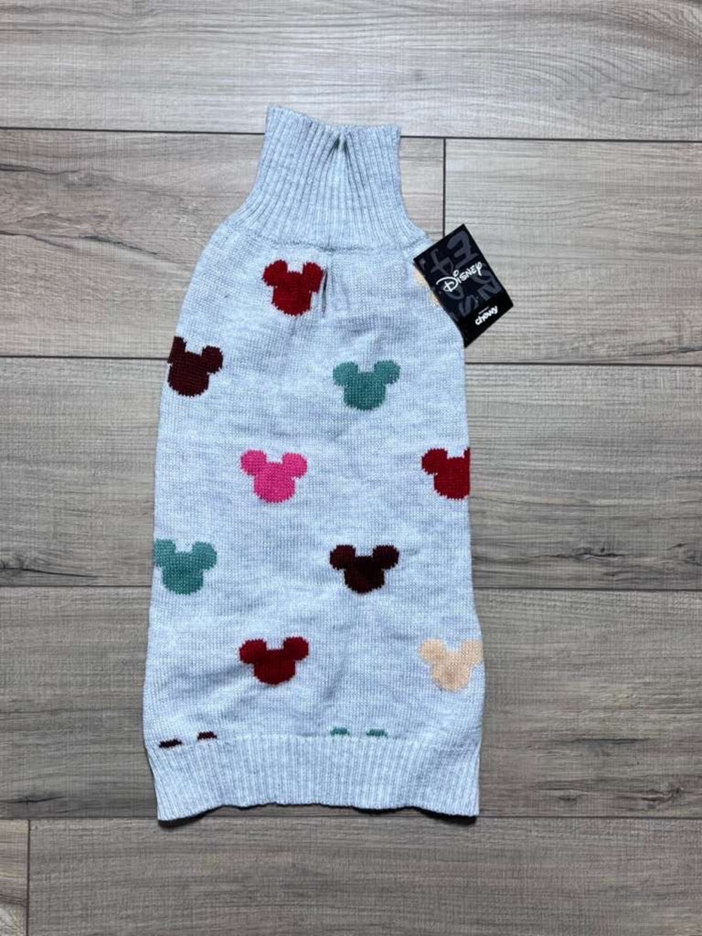 Chewy + Disney Mickey Mouse Confetti Dog Sweater‎ Size Large Gray